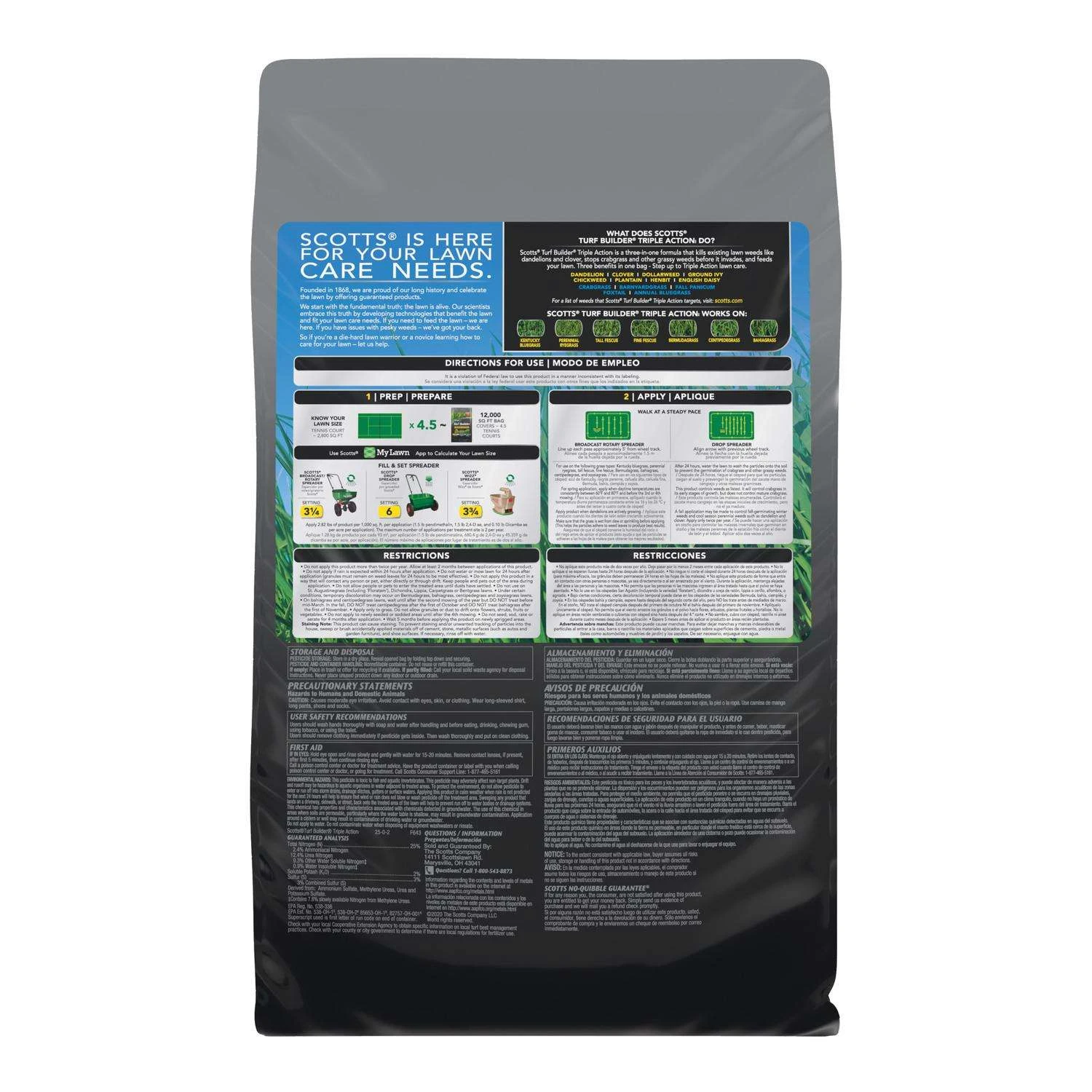 Scotts Turf Builder Triple Action Weed & Feed Lawn Fertilizer For Multiple Grass Types 12000 Sq Ft 2 Scotts Turf Builder Triple Action Weed & Feed Lawn Fertilizer For Multiple Grass Types 12000 Sq Ft - Image 2