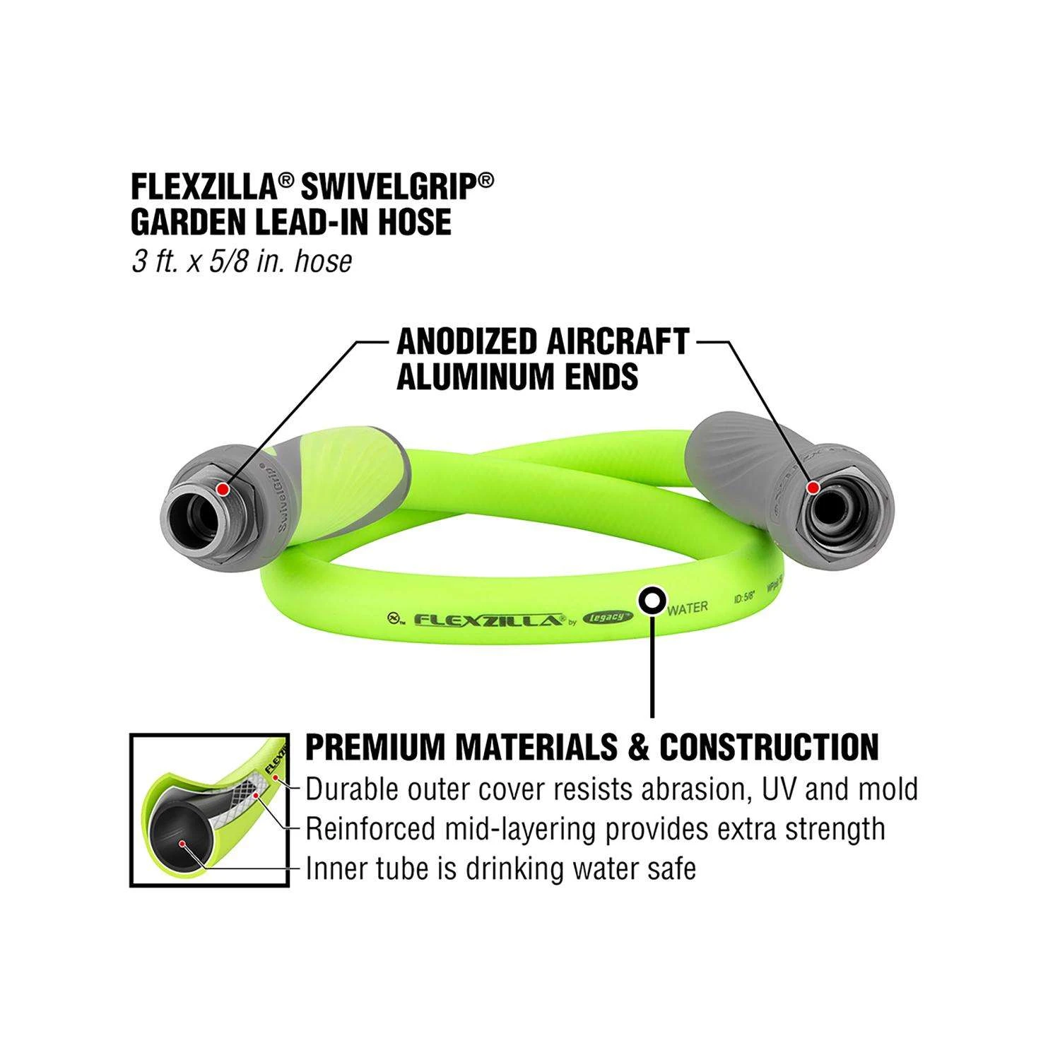 Legacy Flexzilla SwivelGrip 5/8 In. D X 3 Ft. L Garden Hose 3 Legacy Flexzilla SwivelGrip 5/8 In. D X 3 Ft. L Garden Hose - Image 3