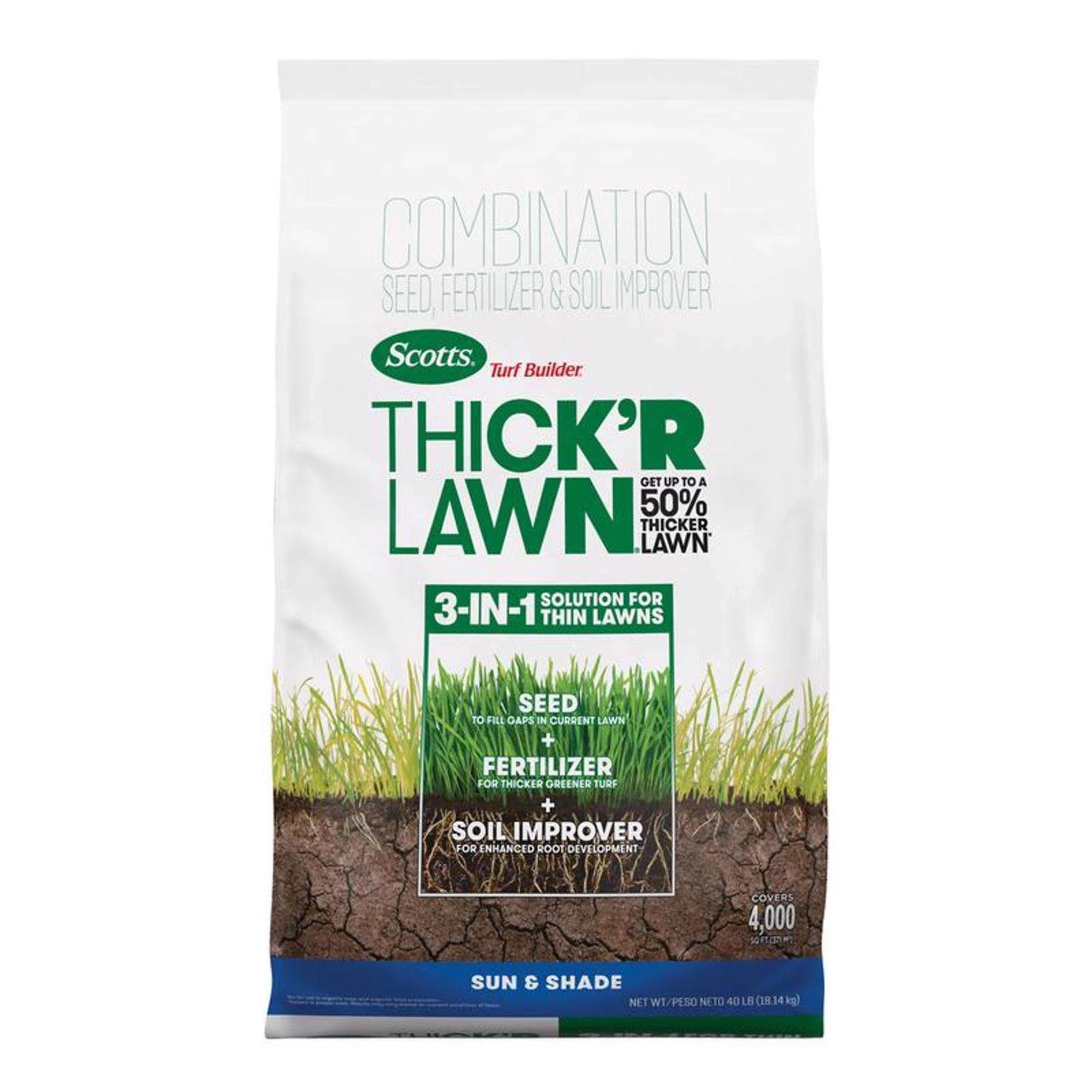 Scotts Turf Builder ThickR Lawn All-Purpose Lawn Fertilizer For Sun/Shade Mix 4000 Sq Ft 1 Scotts Turf Builder ThickR Lawn All-Purpose Lawn Fertilizer For Sun/Shade Mix 4000 Sq Ft