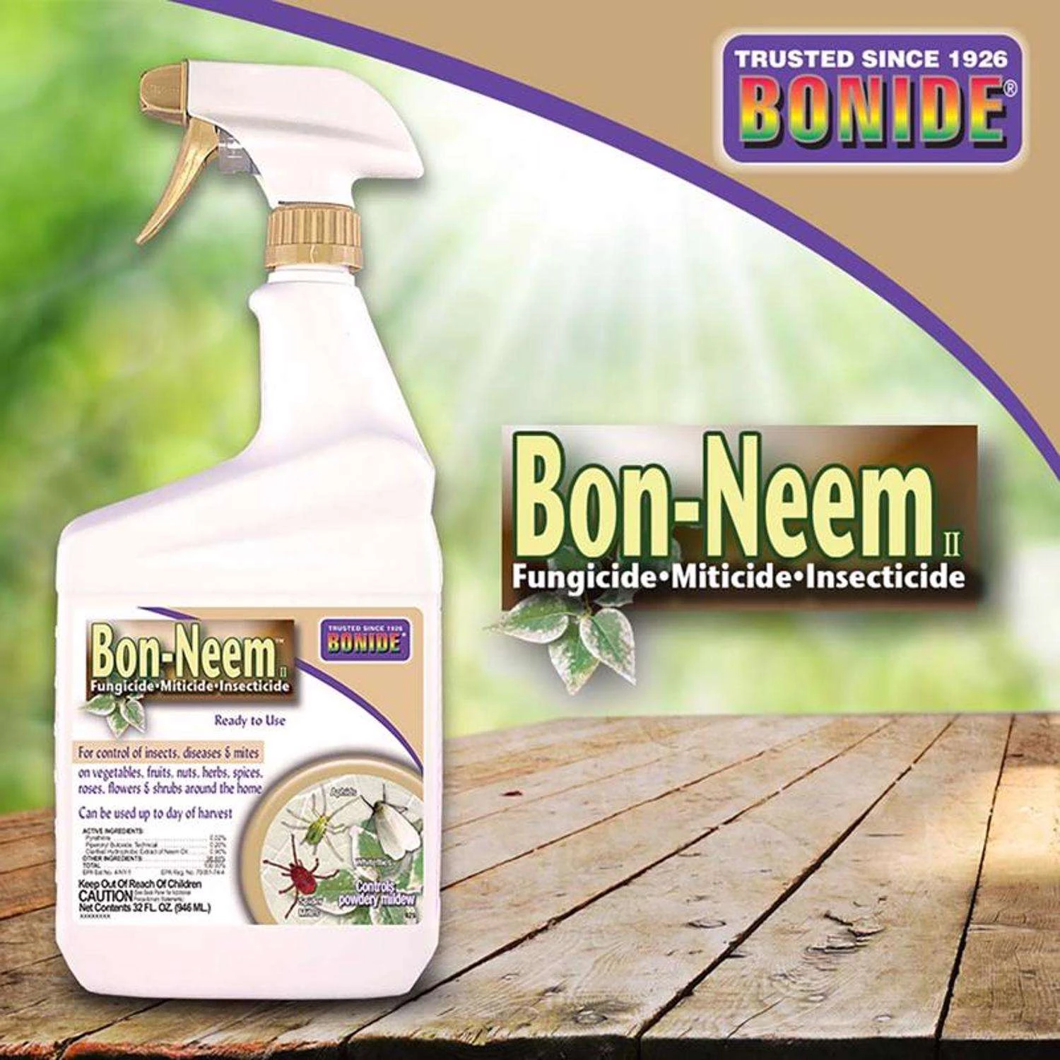 Bonide Bon-Neem II Organic 3 In 1 Garden Insect Spray Liquid 32 Oz 2 Bonide Bon-Neem II Organic 3 In 1 Garden Insect Spray Liquid 32 Oz - Image 2