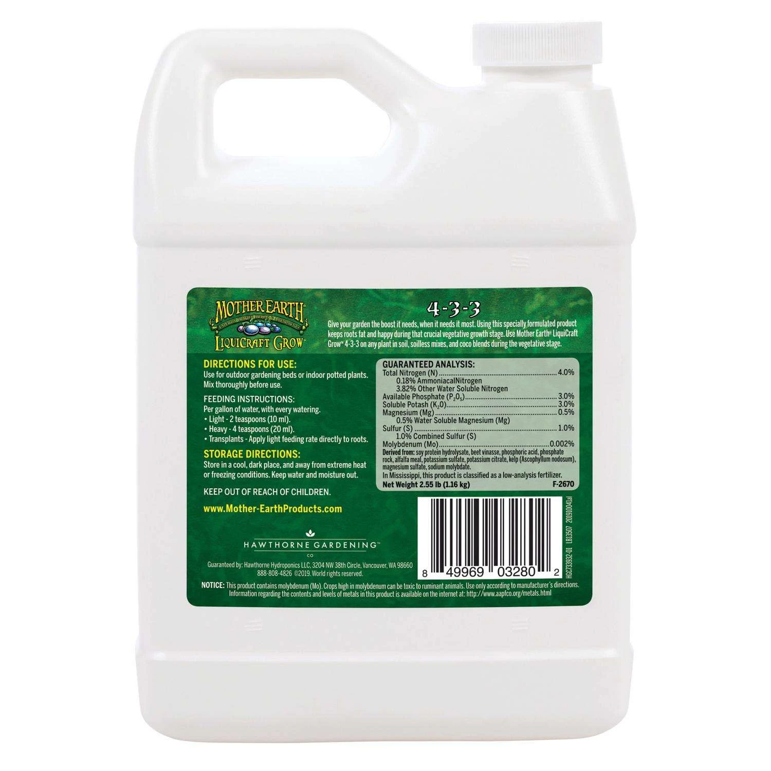 Mother Earth LiquiCraft Grow All Plant 4-3-3 Plant Fertilizer 1 Qt 2 Mother Earth LiquiCraft Grow All Plant 4-3-3 Plant Fertilizer 1 Qt - Image 2