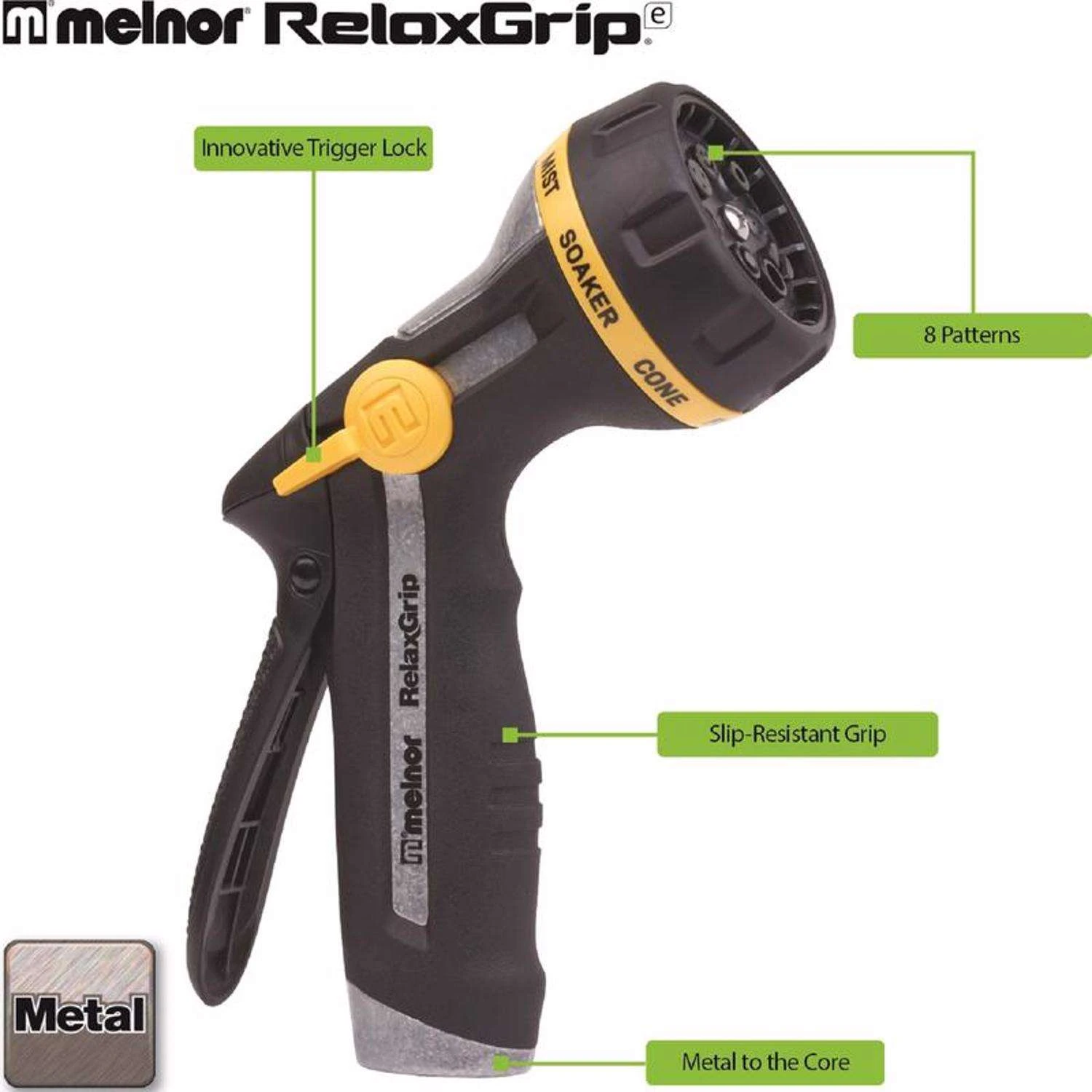 Melnor RelaxGrip 8 Pattern Adjustable Multi-Pattern Metal Hose Nozzle 2 Melnor RelaxGrip 8 Pattern Adjustable Multi-Pattern Metal Hose Nozzle - Image 2