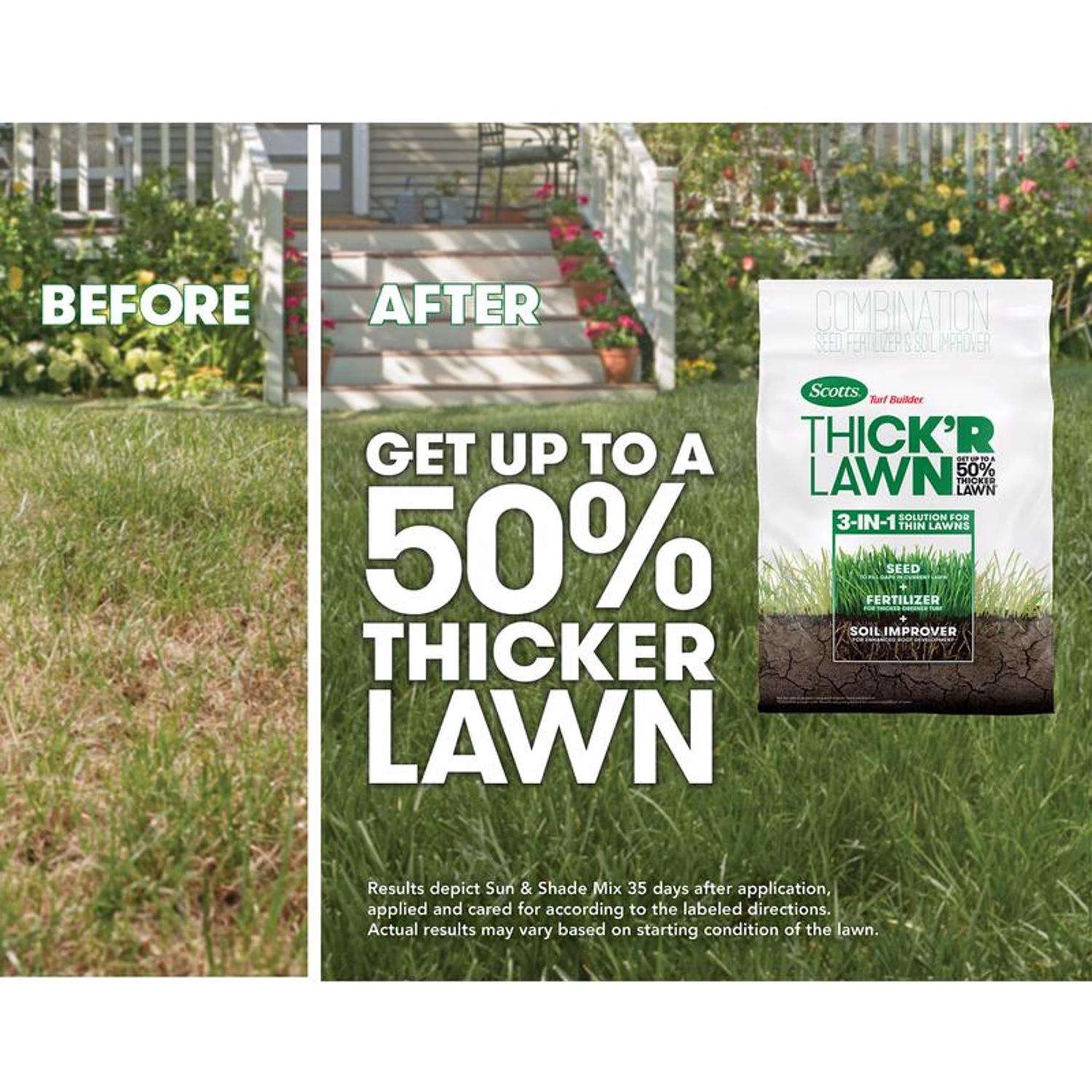 Scotts Turf Builder Thick'R Lawn All-Purpose Lawn Fertilizer For Sun/Shade Mix 1200 Sq Ft 2 Scotts Turf Builder Thick'R Lawn All-Purpose Lawn Fertilizer For Sun/Shade Mix 1200 Sq Ft - Image 2