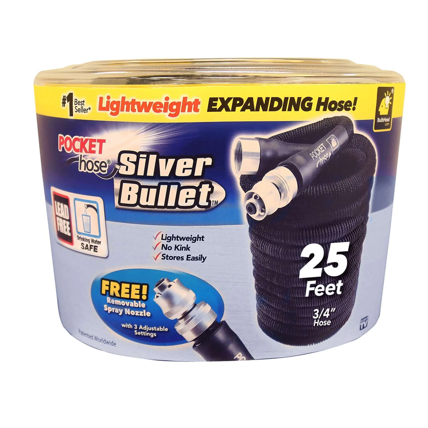 Pocket Hose Silver Bullet 3/4 In. D X 25 Ft. L Expandable Lightweight Garden Hose 1 Pocket Hose Silver Bullet 3/4 In. D X 25 Ft. L Expandable Lightweight Garden Hose