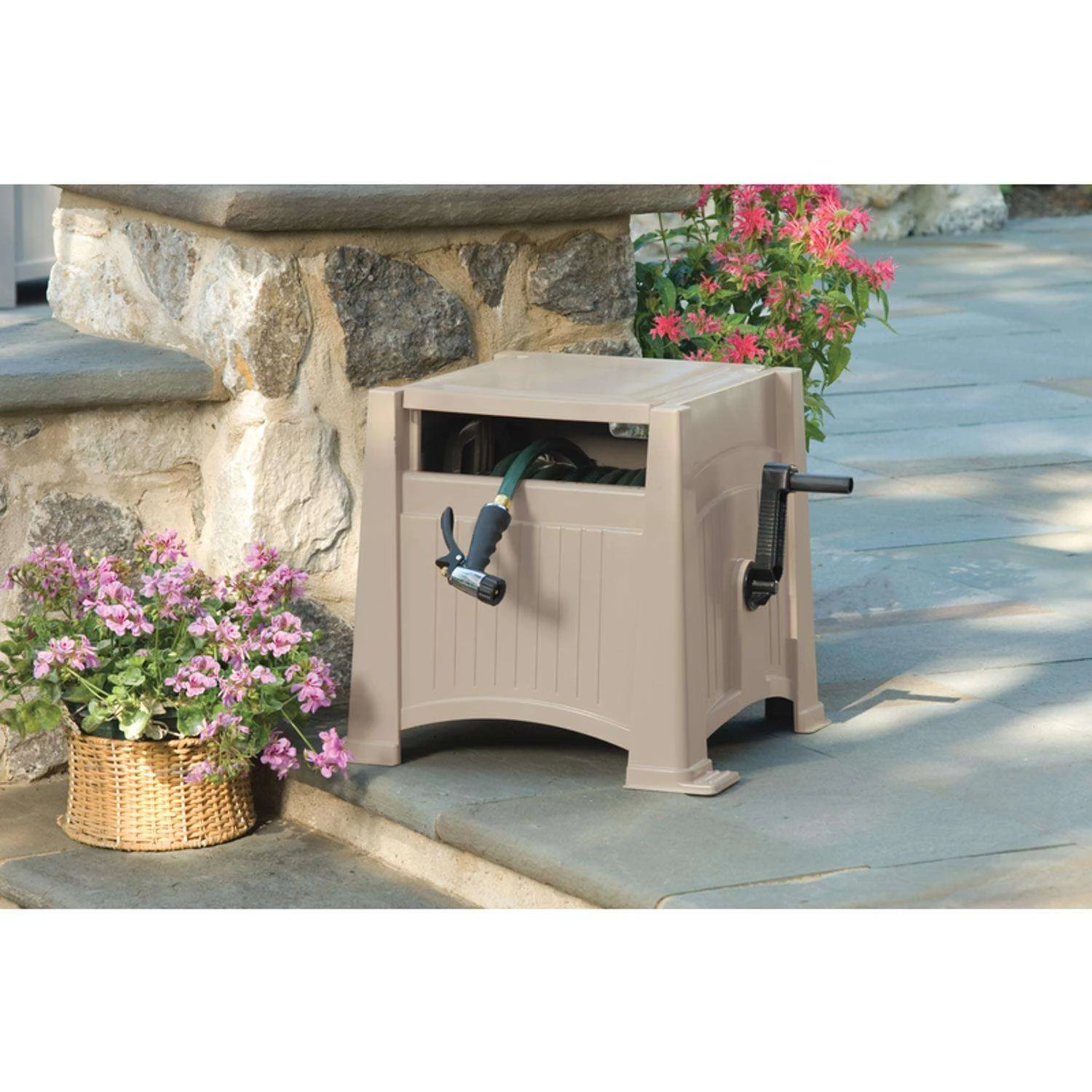 Suncast 165 Ft. Taupe Retractable Free Standing Hideaway Hose Reel 2 Suncast 165 Ft. Taupe Retractable Free Standing Hideaway Hose Reel - Image 2