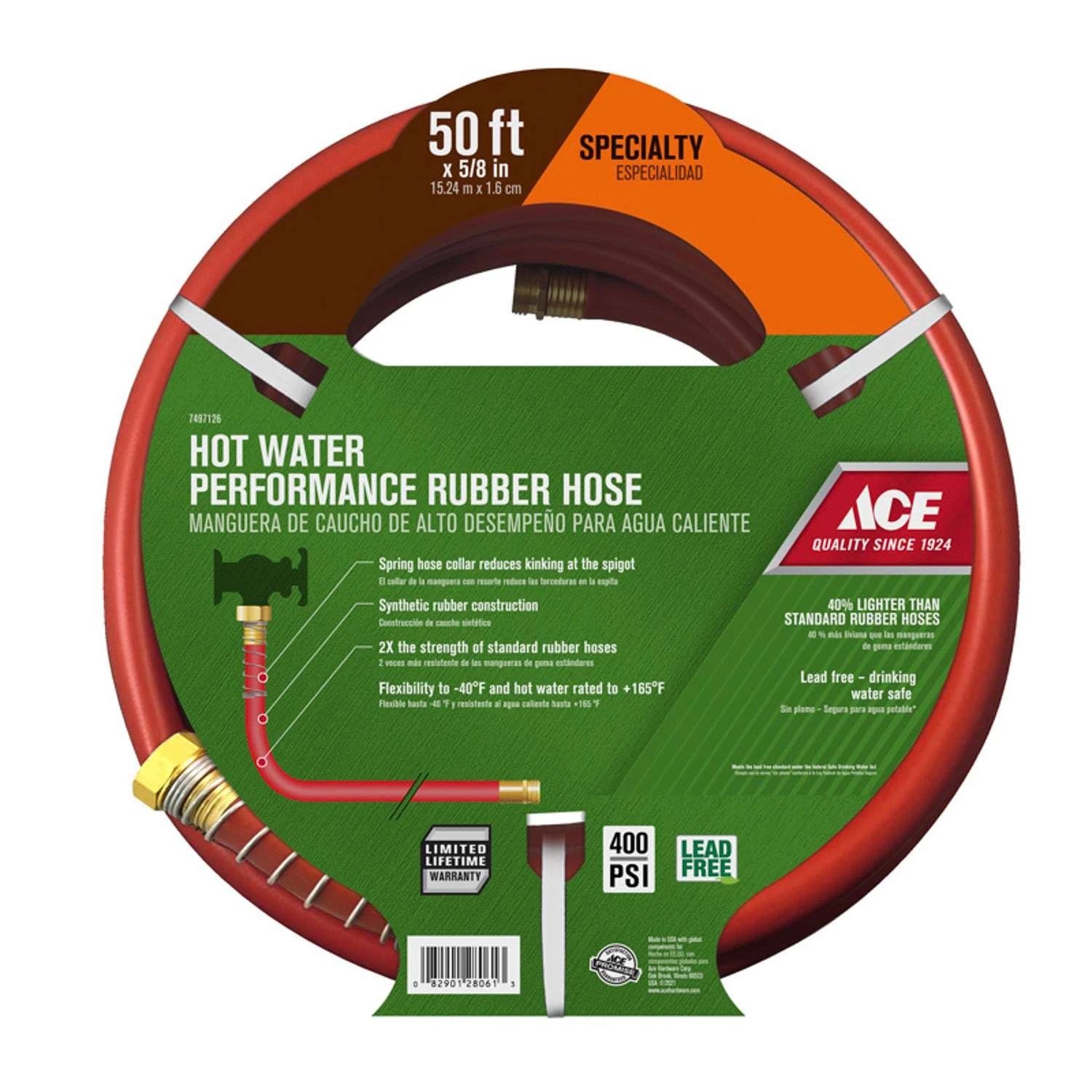 Ace 5/8 In. D X 50 Ft. L Heavy Duty Premium Grade Hot Water Hose 1 Ace 5/8 In. D X 50 Ft. L Heavy Duty Premium Grade Hot Water Hose