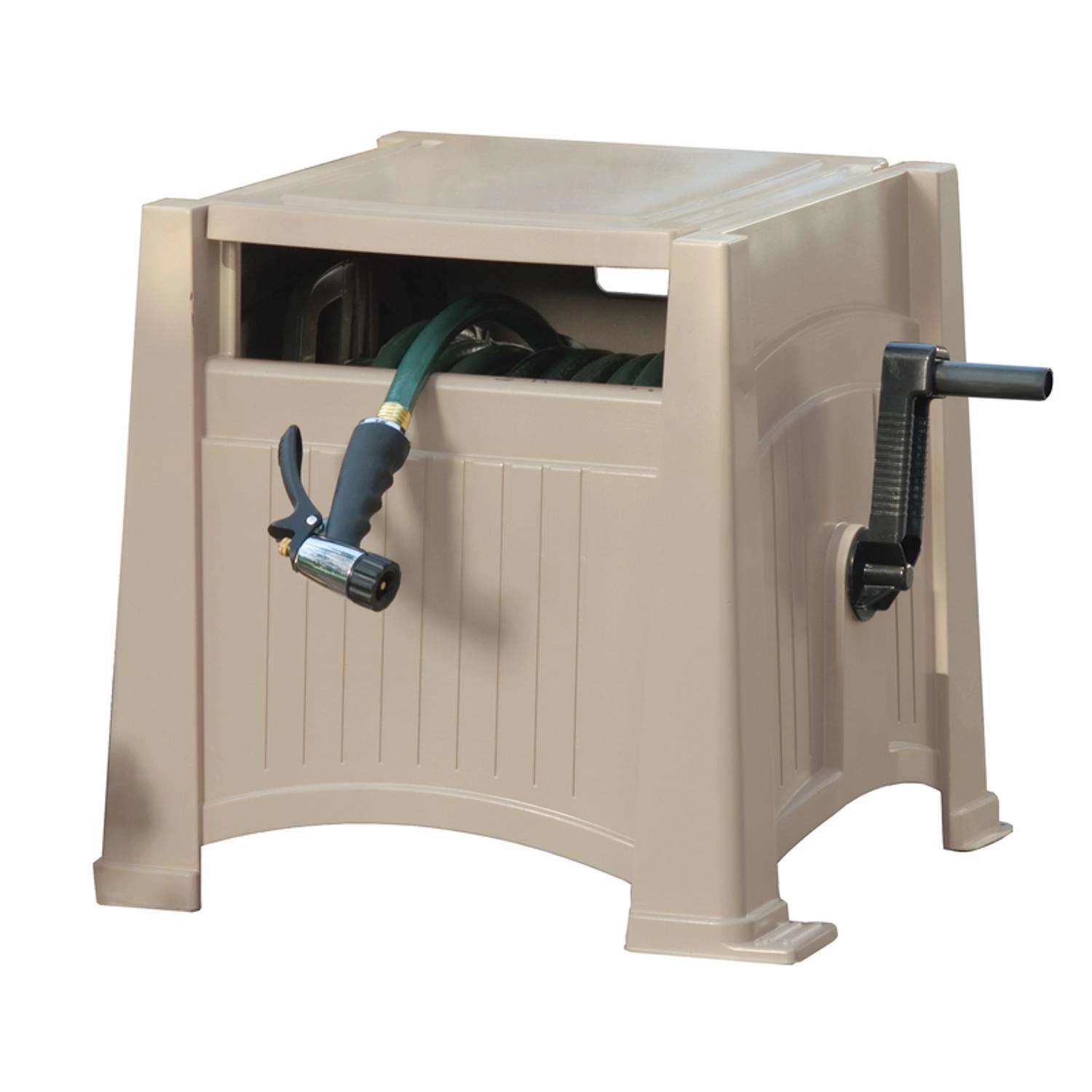 Suncast 165 Ft. Taupe Retractable Free Standing Hideaway Hose Reel 1 Suncast 165 Ft. Taupe Retractable Free Standing Hideaway Hose Reel